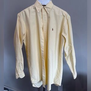 Vintage 90’s RL pastel yellow button-down collar w signature multicolored Pony.